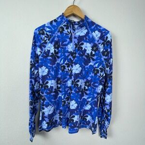 G/FORE Sun Shield Tech Pullover L Blue Floral‎ 1/4 Zip Mock Neck Golf NWOT